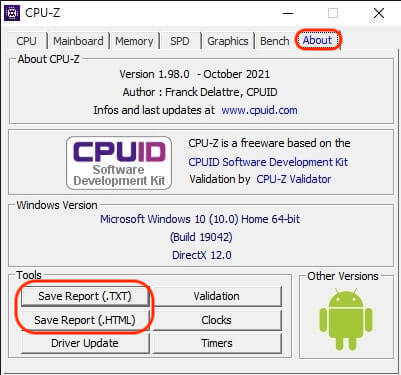 컴퓨터 사양 확인 CPU-Z 리포트 저장