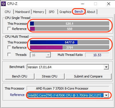 컴퓨터 사양 확인 CPU-Z CPU 벤치 vs i7-8700K