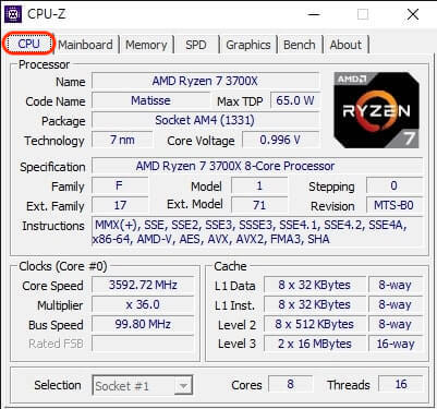 컴퓨터 사양 확인 CPU-Z CPU